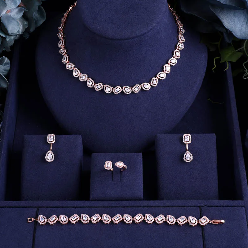 jankelly Nigeria 4pcs Bridal Zirconia Jewelry Sets For Women Party Luxury Dubai CZ Crystal Wedding | Украшения и аксессуары