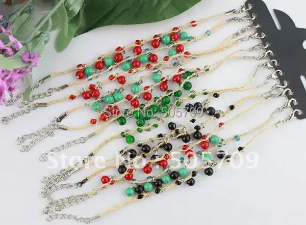 

24PCS Mixed colour round Bead Lucky Raffia Bracelets #21697