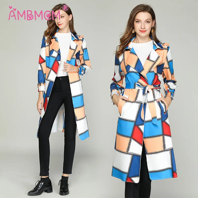 2018 New Fashion Autumn Winter Coat Women's Long Geometric Belt Outwear Elegant Vintage Warm Overcoat Coats AMBMCM | Женская одежда