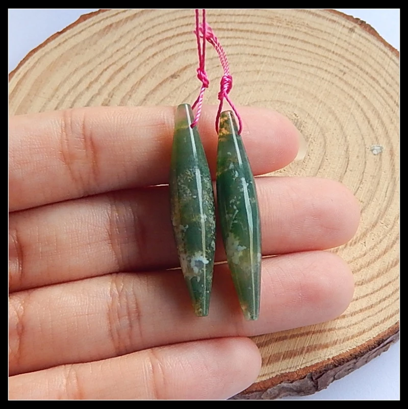 Продаж 1 пара Натуральный камень Moss Agtae Серьги с драгоценными камнями для Для женщин 38x7x7 мм 5,8 Г