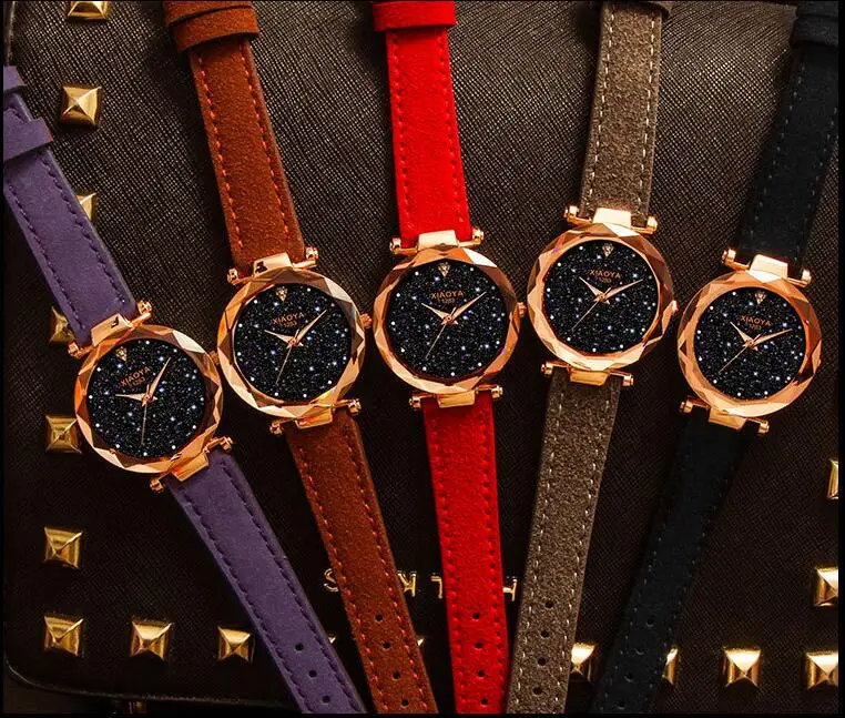 Ladies Watch New Casual Fashion Quartz Watch Starry Sky Multicolor Leather Wristwatch Simple Designer Women Clock Orologio