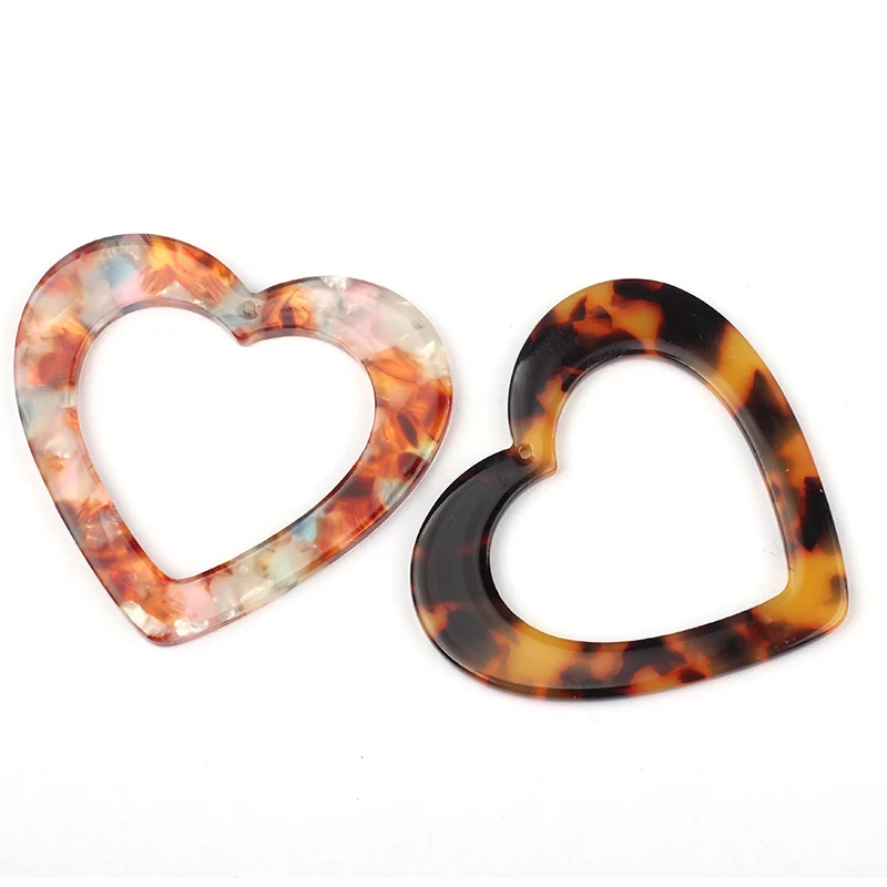 5pcs/lot 46mm Acetic Acid Resin Hollow Flat Smooth Heart Charms Pendants For DIY Earrings Jewelry Making Finding Accessories | Украшения и