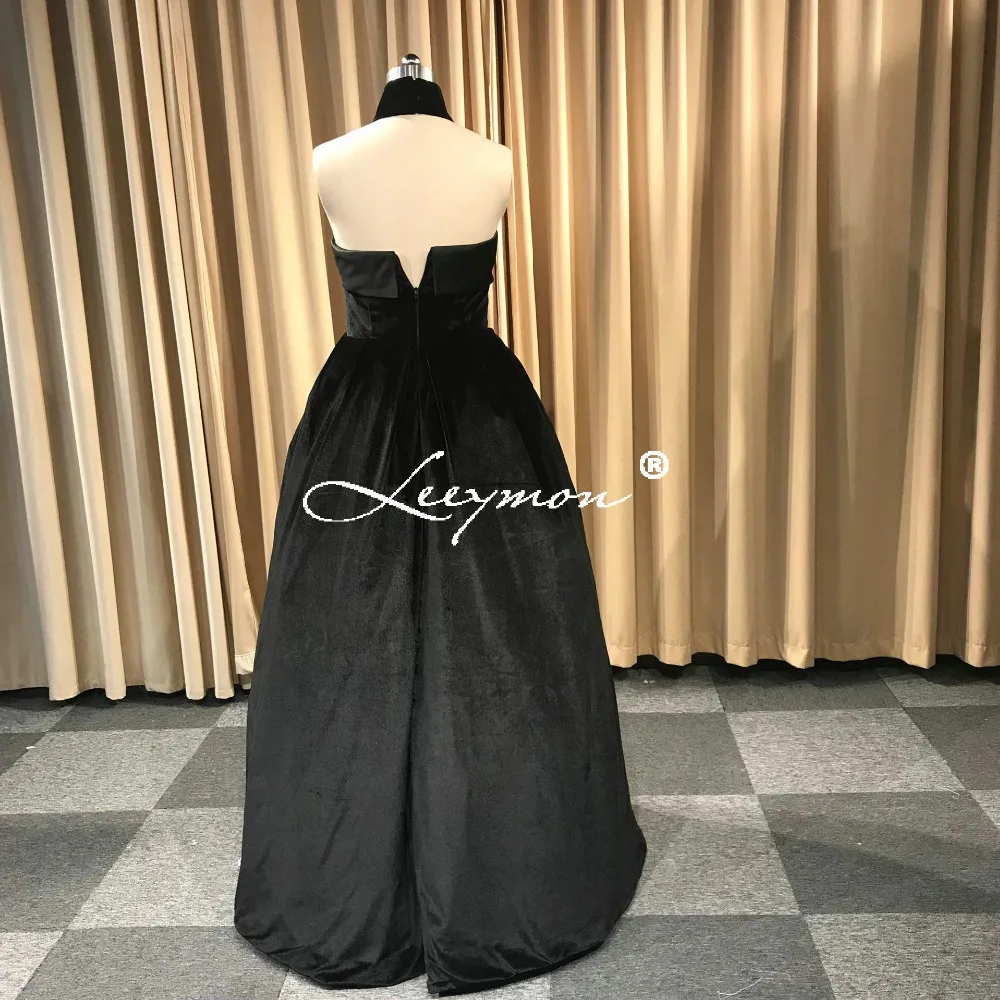 Leeymon На Заказ Длинный Черный Бархат Вечернее Платье 2019 Без Бретелек Выпускного