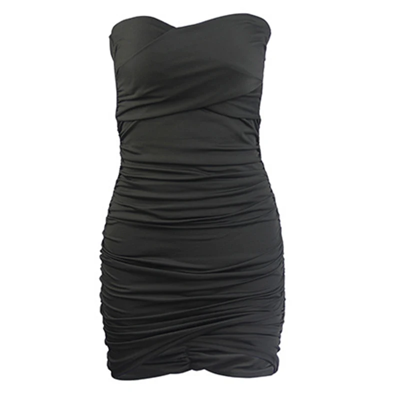 Forefair Strapless Sexy Bodycon Dress Sleeveless Summer Night Club Parti Ruched Bandage Off Shoulder Tube Mini Dress Women