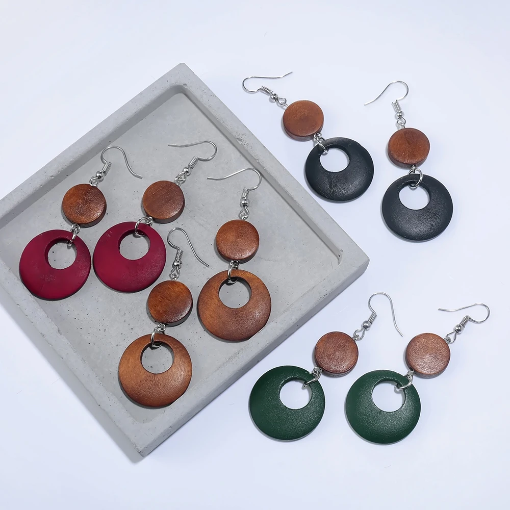 Круглые серьги для Для женщин 2018 Новая мода деревянные длинные украшения 4 цвета |
