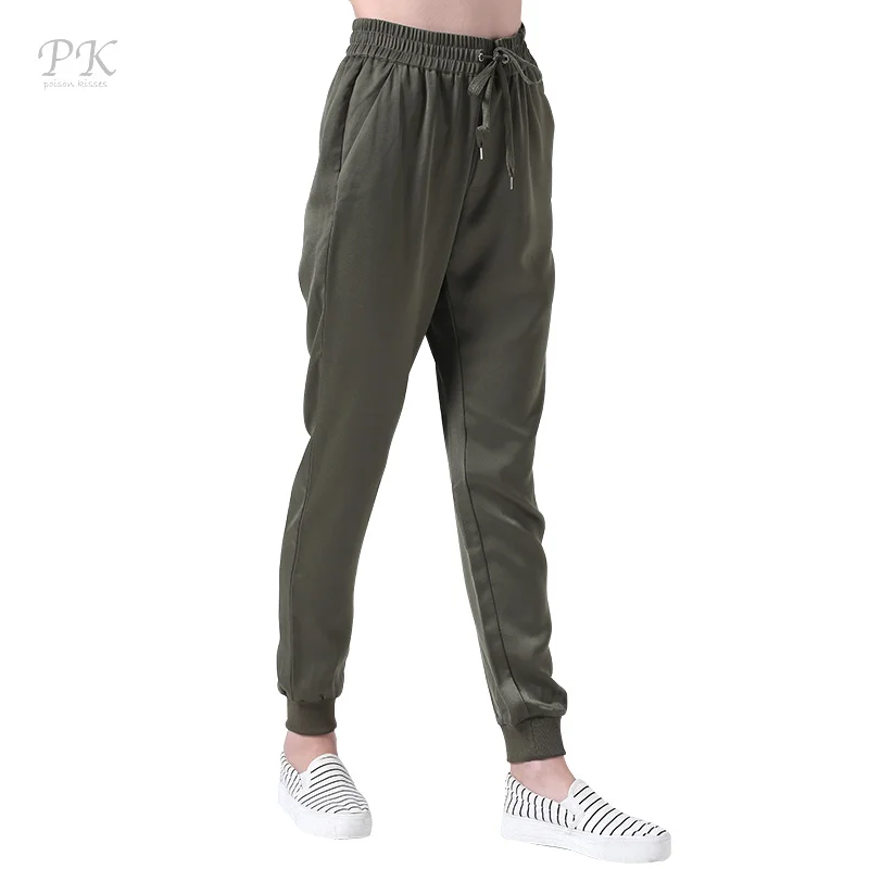 PK армейский зеленый джоггеры женские штаны для фитнеса льняные шаровары