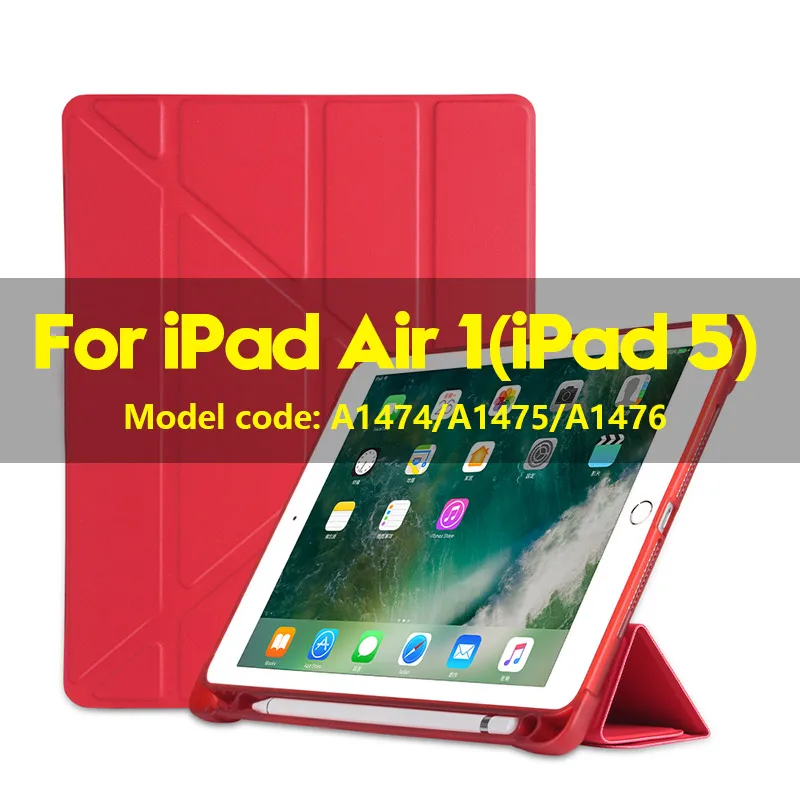 For Air 1-Red С держателем для карандашей чехол для iPad Air 1 Air 2 9,7 дюймов Смарт кожа Силиконовый Многофункциональный Стенд противоударный чехол для iPad 5 6 Чехол - Цвет: For Air 1-Red