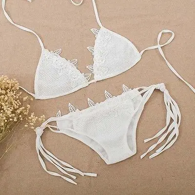 Женский купальник 2017 летний вязаный крючком белый кружевной треугольный