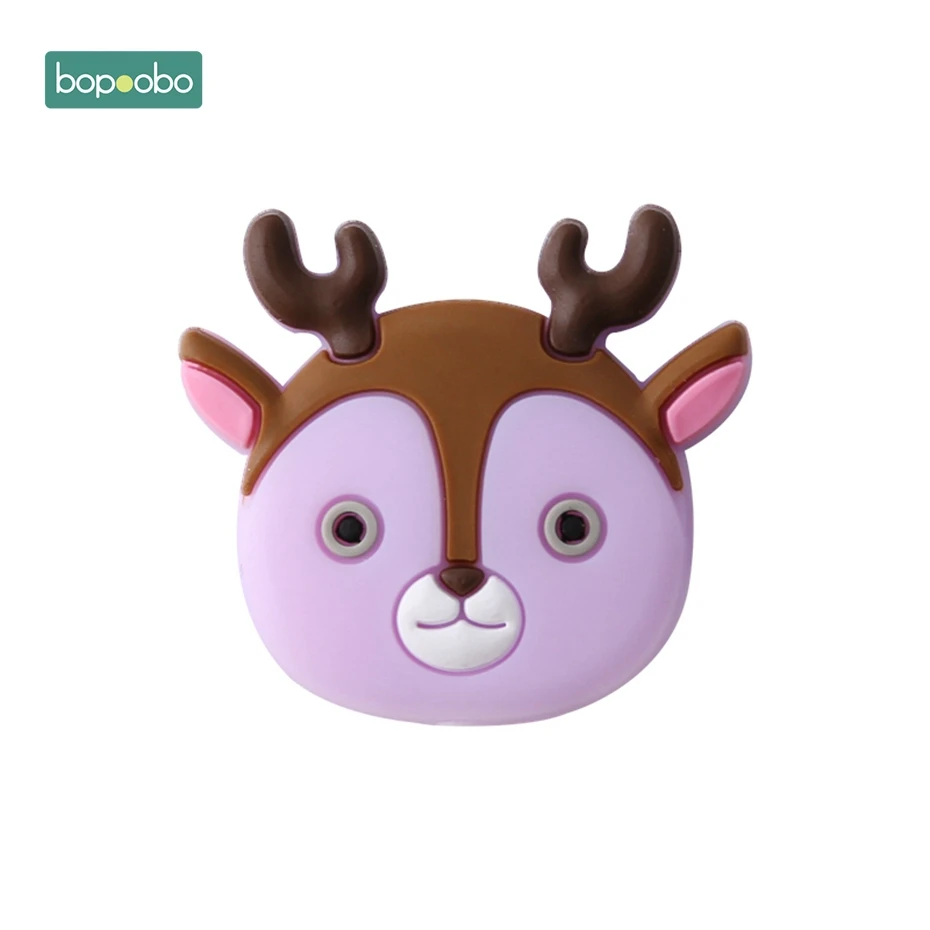 Purple Deer Bopoobo 3 шт. мини силиконовые бусины в виде животных, детский прорезыватель, Силиконовый грызунок «кролик», шарик, миниатюрный стержень для детей, силиконовый прорезыватель, ожерелье - Цвет: Purple Deer