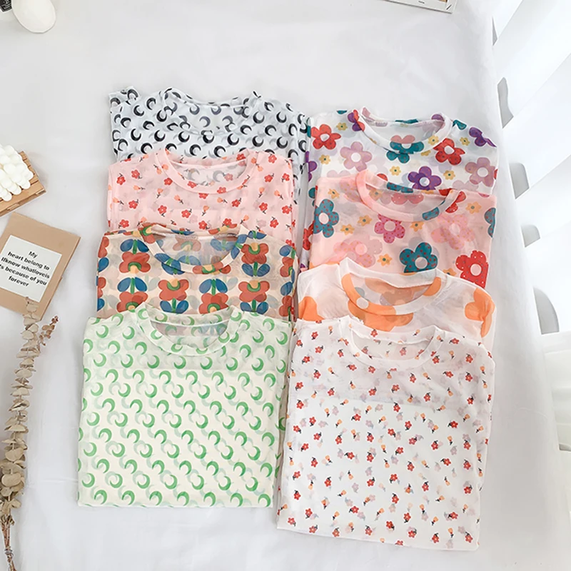 Summer Women Lace Floral Print Blouses Shirt Ladies tops Sexy mesh Blouse Transparent Cute See-through Shirt 2019