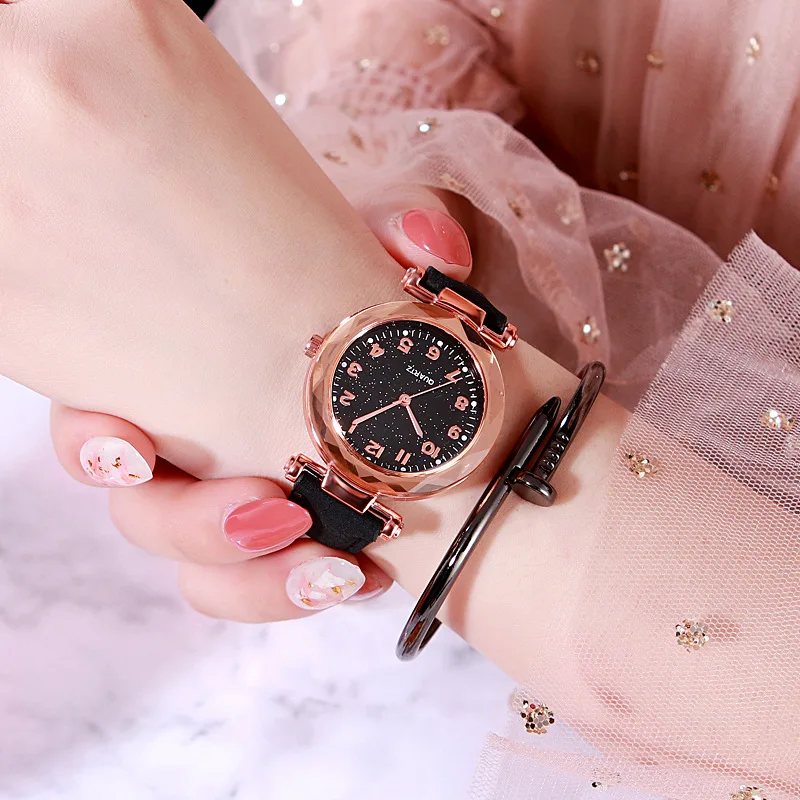 Новые модные изысканные женские часы Звездные Светящиеся красивые кварцевые