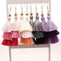 zwpon 2020 bohemian three layered cotton thread fringe tassel earrings for women fashion female jewelry wholesale