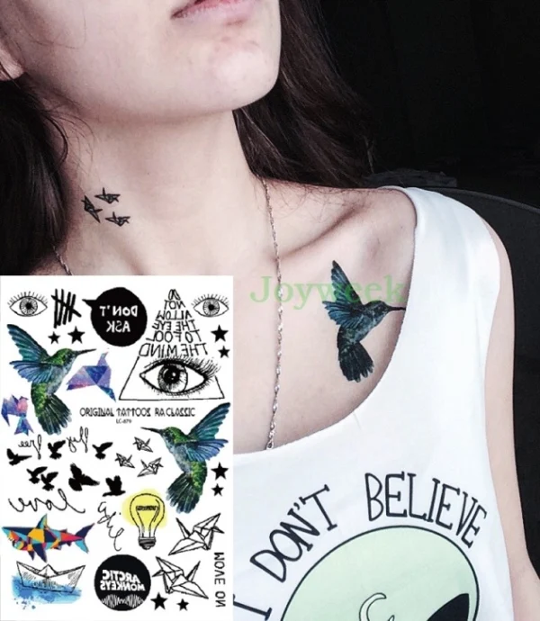 Waterproof Temporary Tattoo Sticker Hummingbird fly bird eye of GOD tatto stickers flash tatoo fake tattoos for women girl | Красота и