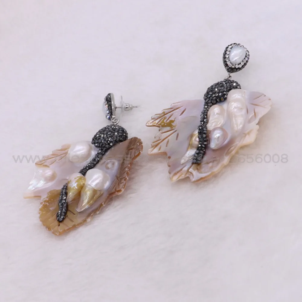 Висячие серьги в виде ракушек и кленовых листьев подвески с натуральным жемчугом