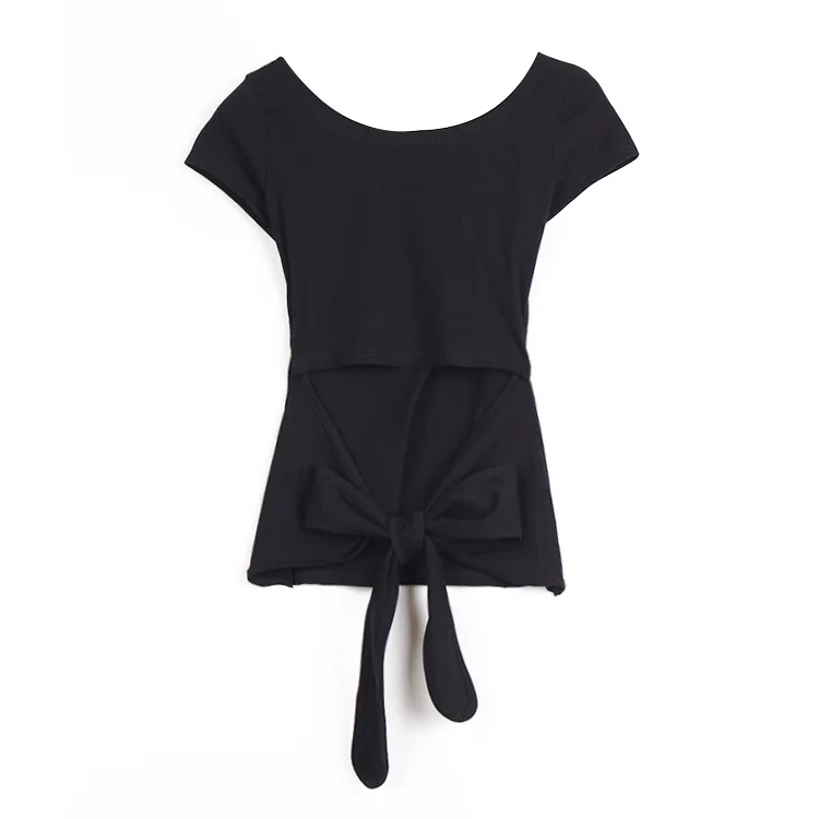Short sleeve Женские топы для латинских танцев, рубашки для бальных танцев, одежда для сальсы, румб, ча-Самба, ковбойская Персонализированная танцевальная футболка с бантом, dn119 - Цвет: Short sleeve