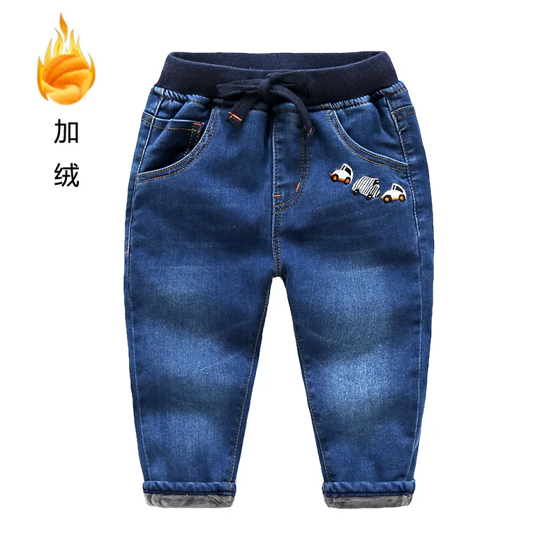 Осенне зимние джинсы для детей утепленные вельветовые длинные джинсовые штаны