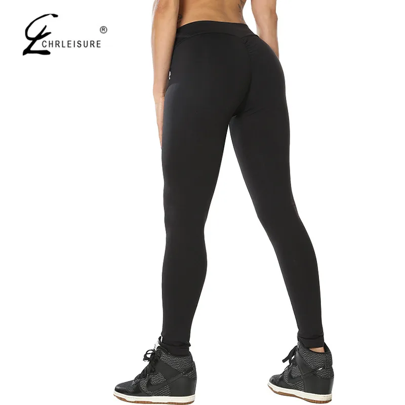 Chrleisure осень Push Up Леггинсы женщин Высокая Талия Твердые Легинсы спортивные