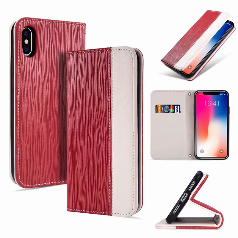 For Iphone X 10 8 7 Plus 6 6s SE 5S Wood Grain Wallet Leather Case Vertical Flip Cover Suck Magnetic Closure Dual Pouch | Мобильные