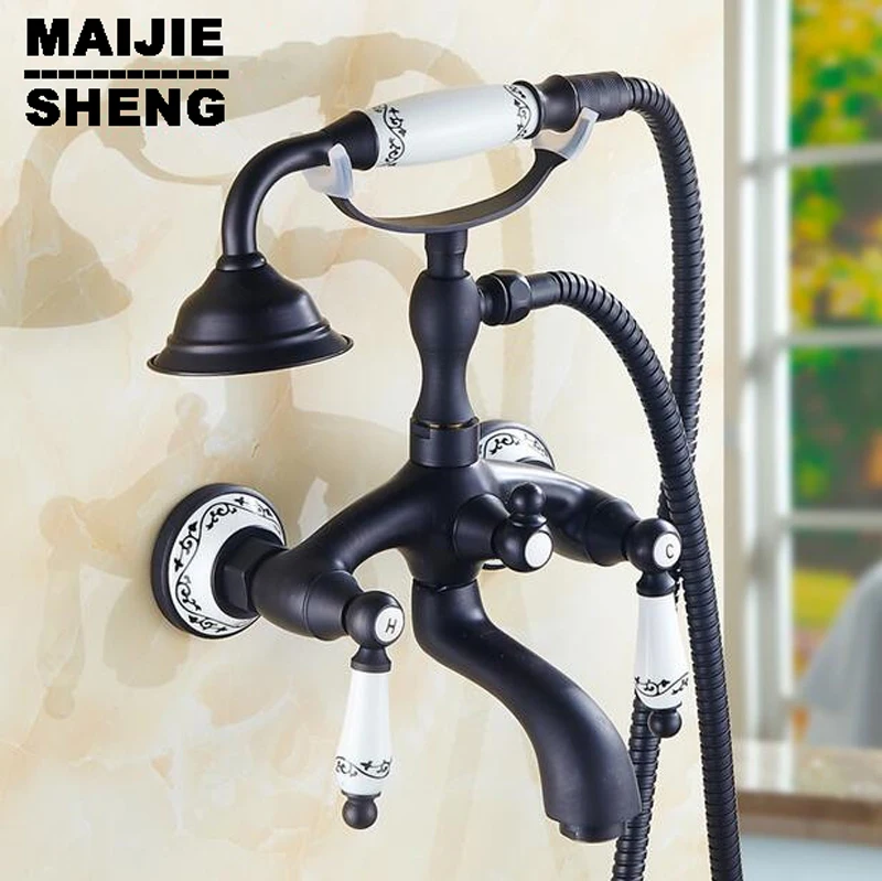 

bath faucet with hand shower bathroom shower tap Black brone bath faucet shower mixer porcelain shower faucet bathroom telephone