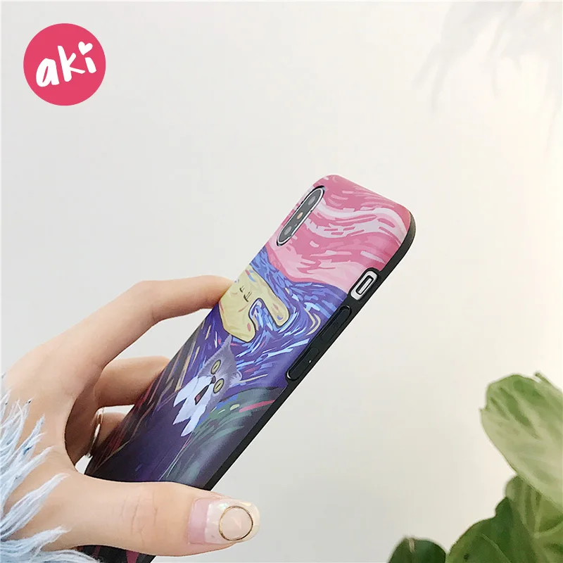 AKI Funny Cat Phone Case for iPhone 6 Plus Spoof Edvard Munch Soft TPU Back Cover 6s |