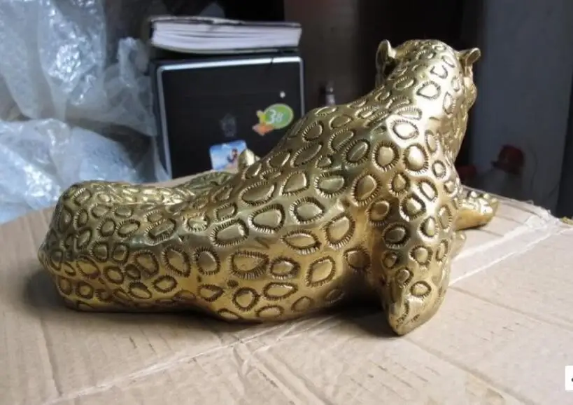 Китайская народная знаменитая медная латунная статуя животного леопардовой