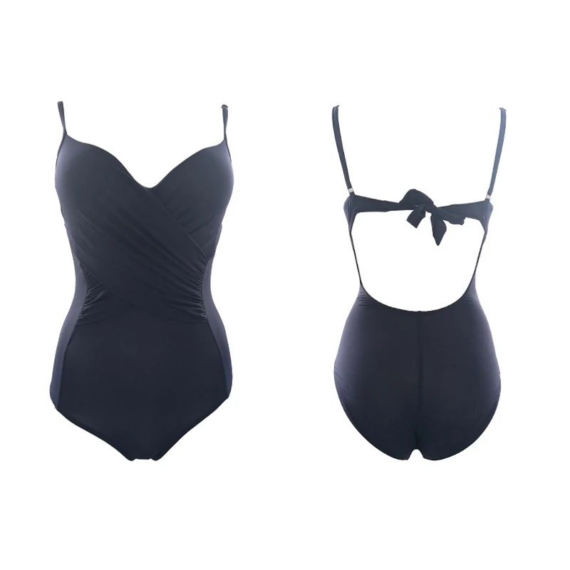 Черный купальник с перекрещивающимися лямками 2019 Новое пляжное купальное белье для женщин Женский винтажный спортивный однотонный купальник Maillot De Bain.