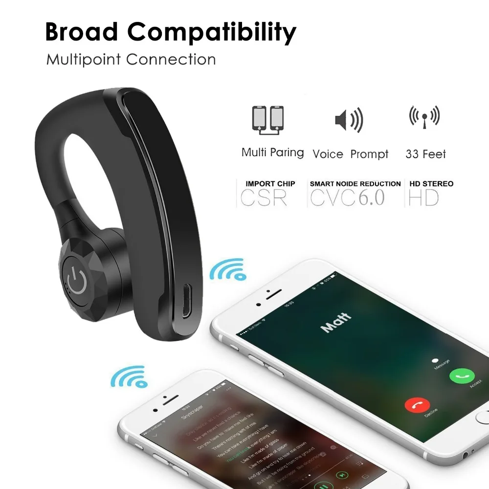 Kobwa V11 Беспроводные Бизнес Bluetooth наушники головные активные снижают шум стерео