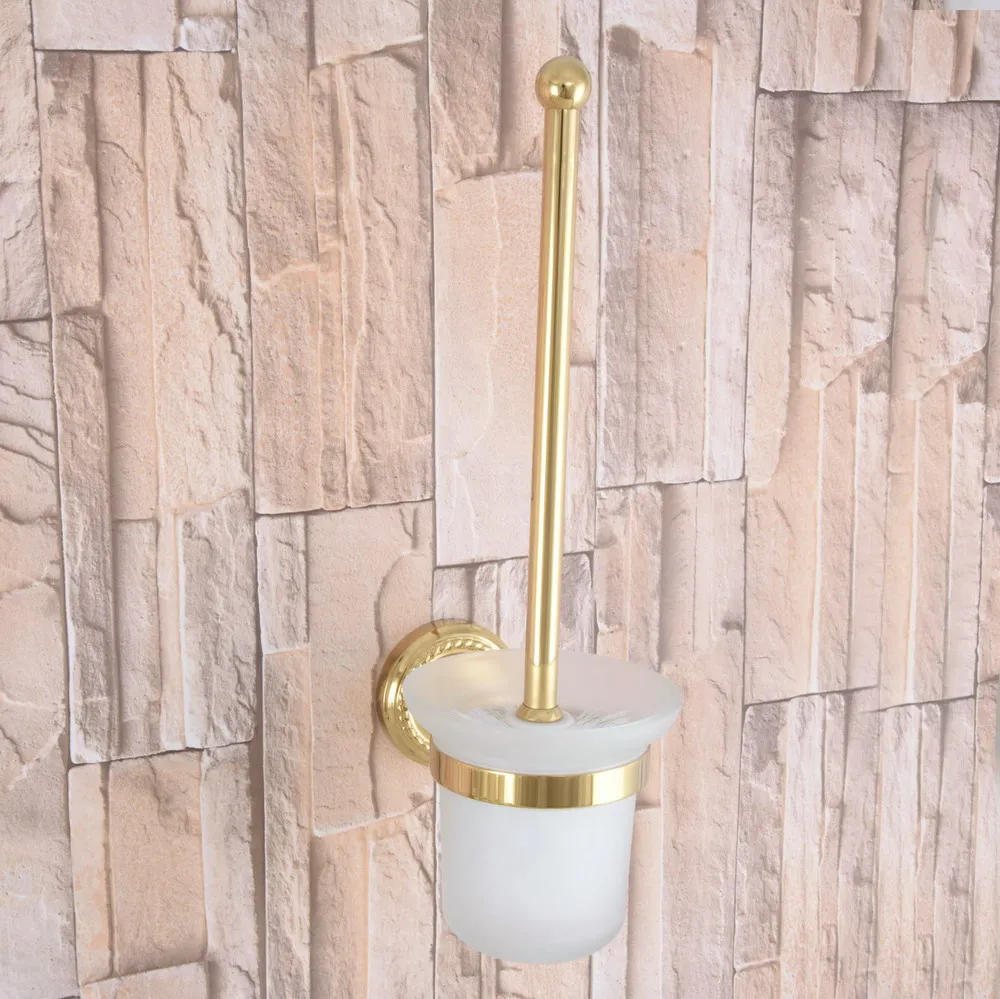 Wall Mounted Luxury Gold Color Brass Bathroom Toilet Brush Holder Set Accessory Single Glass Cup mba596 | Обустройство дома