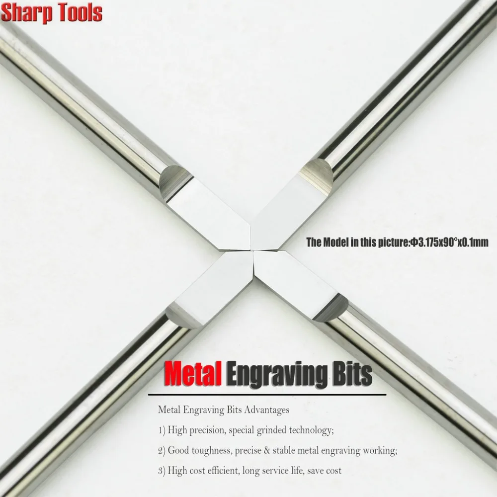 

3.175*0.1mm 90 Degree Solid Tungsten Carbide End Mill Router Bits Engraving Cutters for Metal Aluminium V Carving PCB CNC Tools