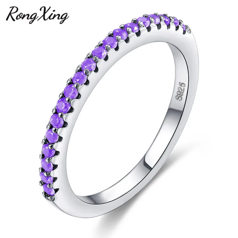 Purple Ring RongXing 8 цветов белый/зеленый/синий камень кольца для Для женщин однорядные Круглый Циркон миди кольцо серебро Цвет joint Jewelry - Цвет основного камня: Purple Ring