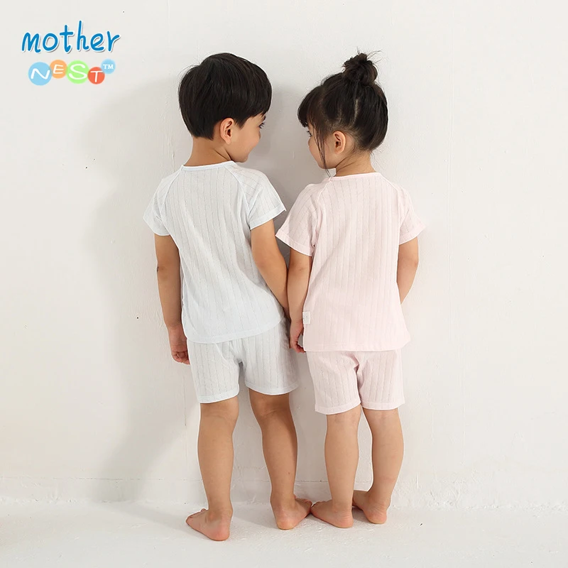Mother Nest/комплект детской одежды из 2 предметов, домашняя одежда, летние дышащие пижамы, хлопковая футболка+ шорты, Детский костюм для отдыха для девочек и мальчиков