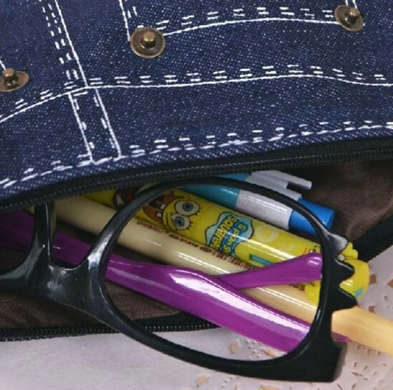 Креативные джинсы пенал Kawaii милая холщовая Сумочка для ручек и карандашей сумка