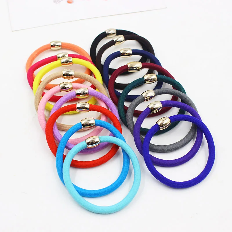 

ALKELINA 10PCS/LOT Quality Ponytail Elastic Holders Hair Accessories Nylon Colorful Gold Plated Button Girl Women Hair Bands