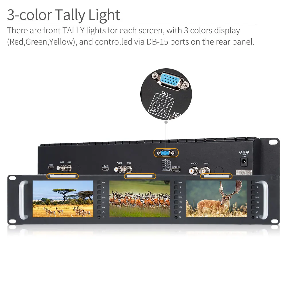 Feelworld T51 H тройной 5 дюймов 2RU Leightweight HDMI вещательный монитор LCD TFT 800x400 AV Rack Mount Monitor