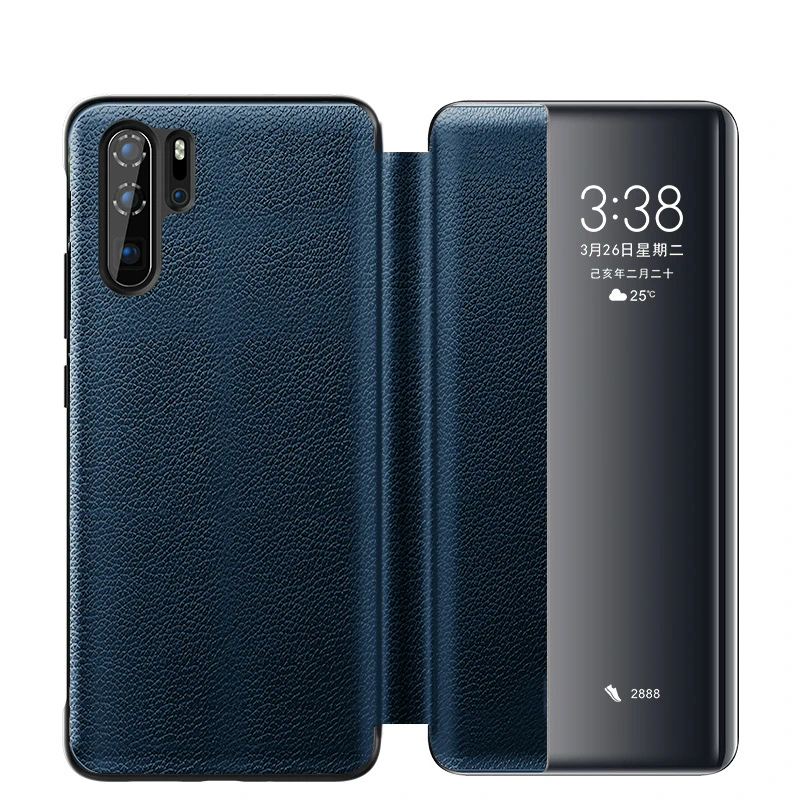 Для huawei P30 Pro, флип-кейс из натуральной кожи, умный сенсорный прозрачный оконный чехол для huawei P30Pro, роскошный бизнес-Чехол - Цвет: Синий