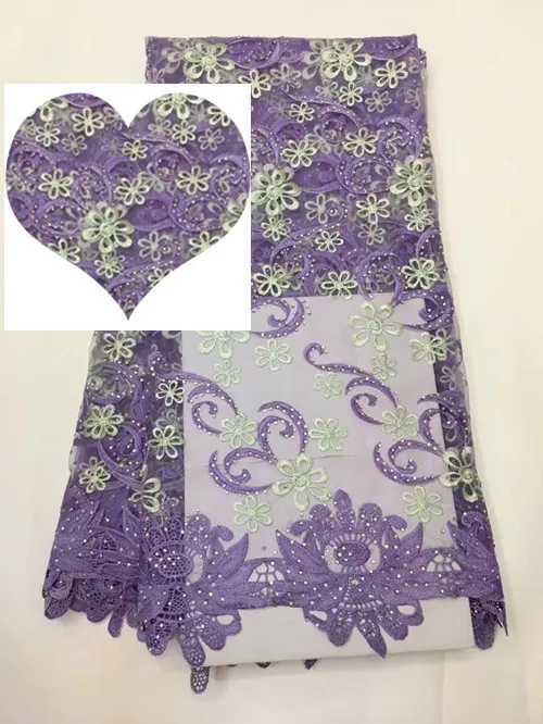 Золотая линия Высокое качество Африканский тюль Кружево Ткань розовый бисером