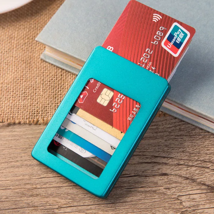 KEEBREAK rfid-держатель для кредитных карт, алюминиевый чехол для банковских и идентификационных карт, металлический автоматический кошелек с отделением для карточек, минималистичный - Цвет: blue