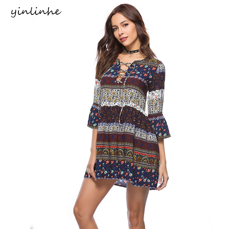 Yinlinhe кружевное мини-платье с глубоким v-образным вырезом летнее женское платье