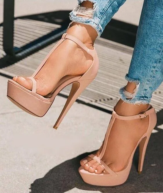 Новое поступление бежевые кожаные женские босоножки с Т-образным ремешком