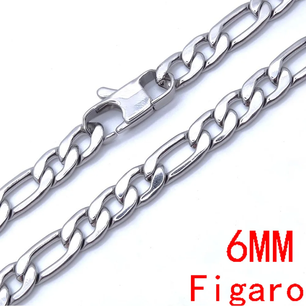 6mm 6/8 мм индивидуальная длина мужское высококачественное ожерелье из нержавеющей стали Фигаро Цепь модное украшение горячая Распродажа заводское предложение - Окраска металла: 6mm