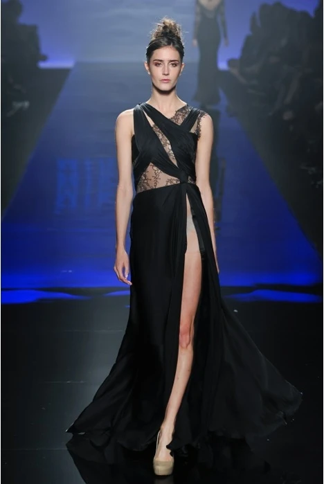 High Side Slit Lace Evening Dress Unique Designer Scoop Sleeveless Black Long Gown Vestido De Festa 2015 | Свадьбы и торжества