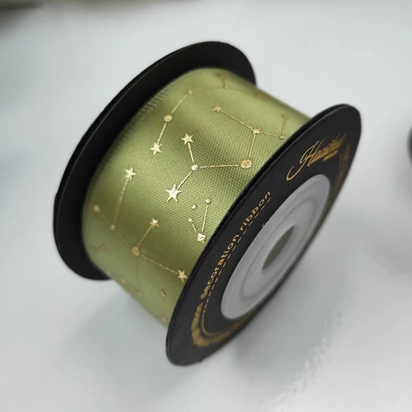 Military Green-sky 25 мм ширина Блестящая лента на заказ Созвездие любовь звезда печать лента Декоративный букет цветок магазин 5 метров/рулон - Цвет: Military Green-sky