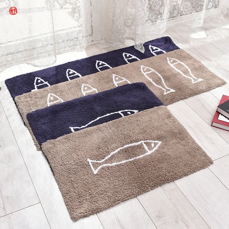 Высококачественный ковер с рыбками из 100% хлопка синий современный круглый