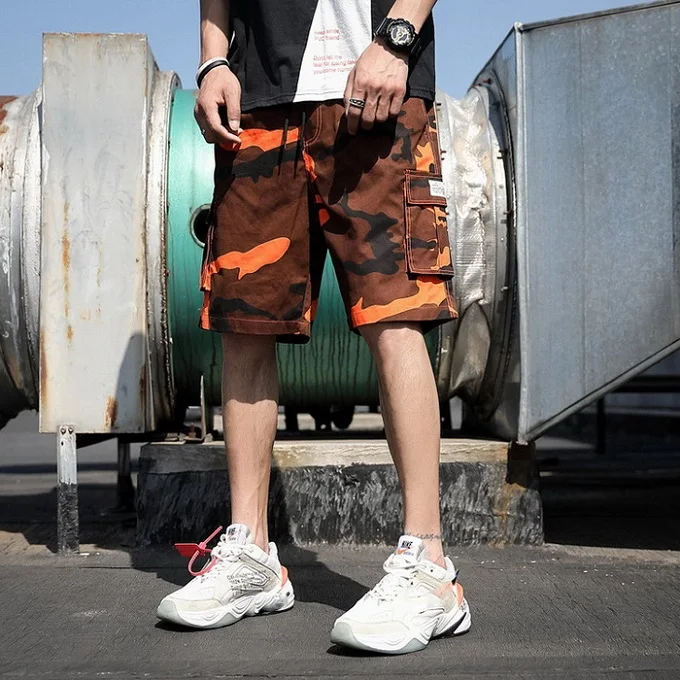 Camo Orange Мужские камуфляжные военные карго шорты, летние хлопковые шорты, мужские свободные шорты с несколькими карманами, мужские повседневные Бермуды, GA346 - Цвет: Camo Orange
