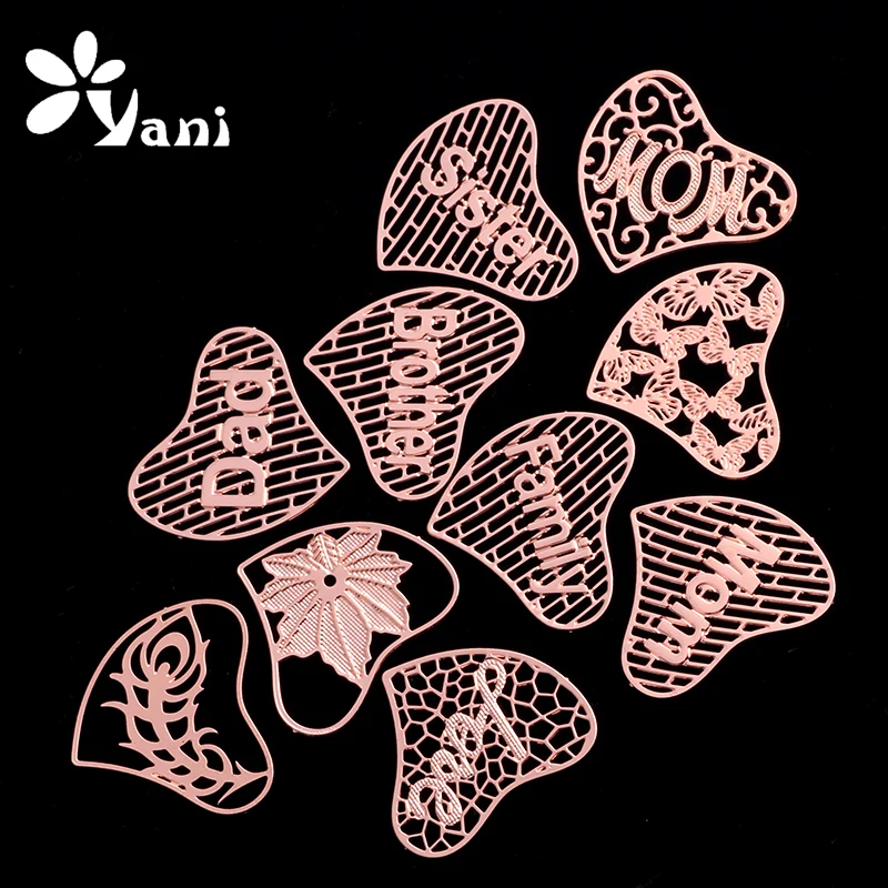 

20pcs/lot Free Shipping Rose Gold Heart Shape Family Floating Plates Window Plates For Heart Floating Locket Charms