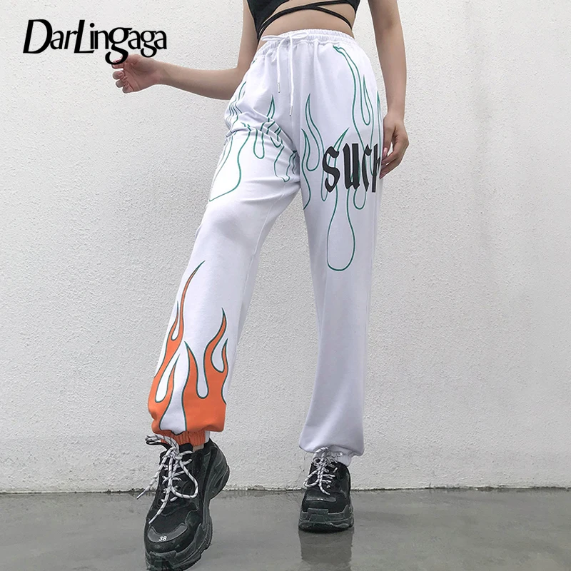 Darlingaga, Модные свободные штаны с буквенным принтом, летние штаны, женские брюки, уличная одежда, штаны-шаровары с высокой талией