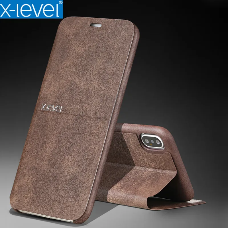 Винтажный кожаный чехол X-Level с откидной крышкой для iPhone 8 7 6 6s Plus Ультратонкий