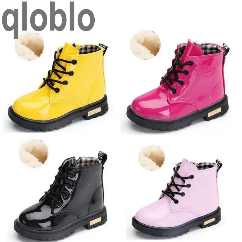 qloblo Winter PU Leather Waterproof Martin Boys Rubber Boots Kids Snow Boot Brand Girls Children's Fashion Sneaker | Детская одежда