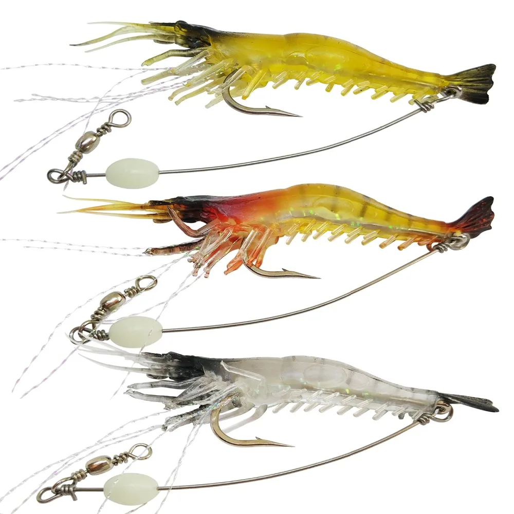 

1-3 pieces Saltwater Lures Shrimp Luminous 9cm/6.3g Soft Baits Life-like Shrimp Bass Fishing Lure