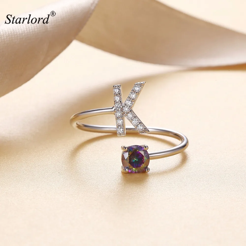 

Initial K Letter Ring 925 Sterling Silver Cubic Zirconia Crystal Ring Adjustable Silver Ring Open Ring For Women R6057B